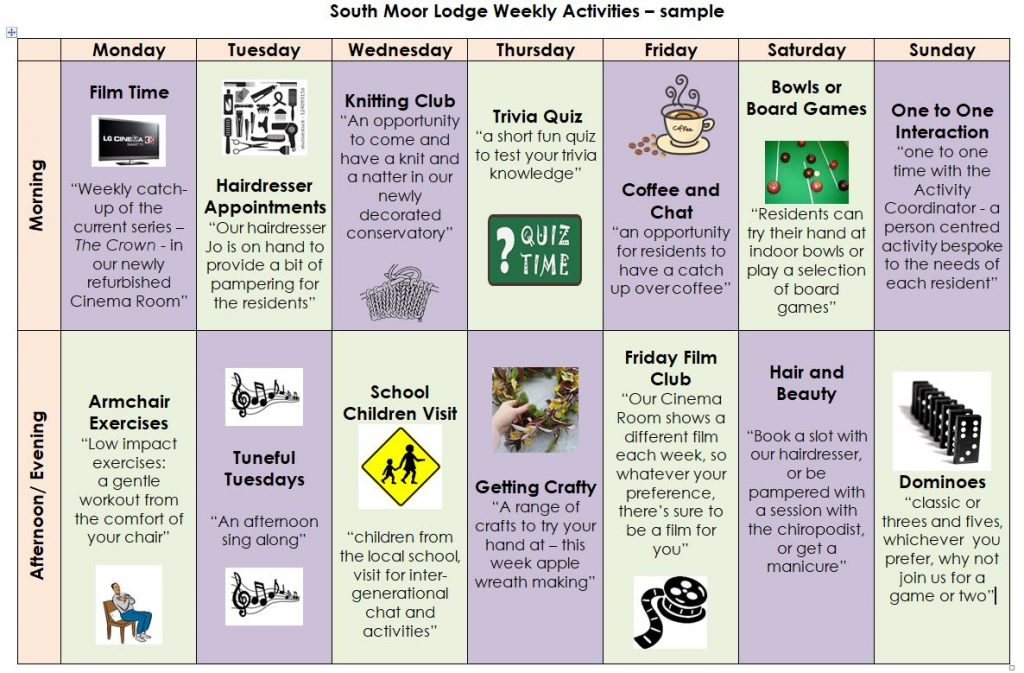 Care home activities - a typical week